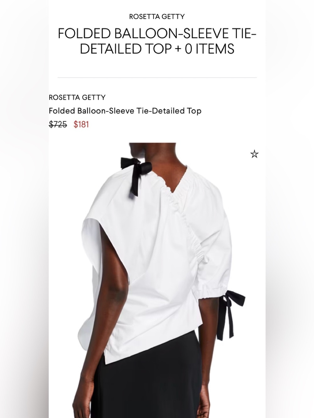 Rosetta Getty White Cutout Tie-Back Top with Black Ribbon